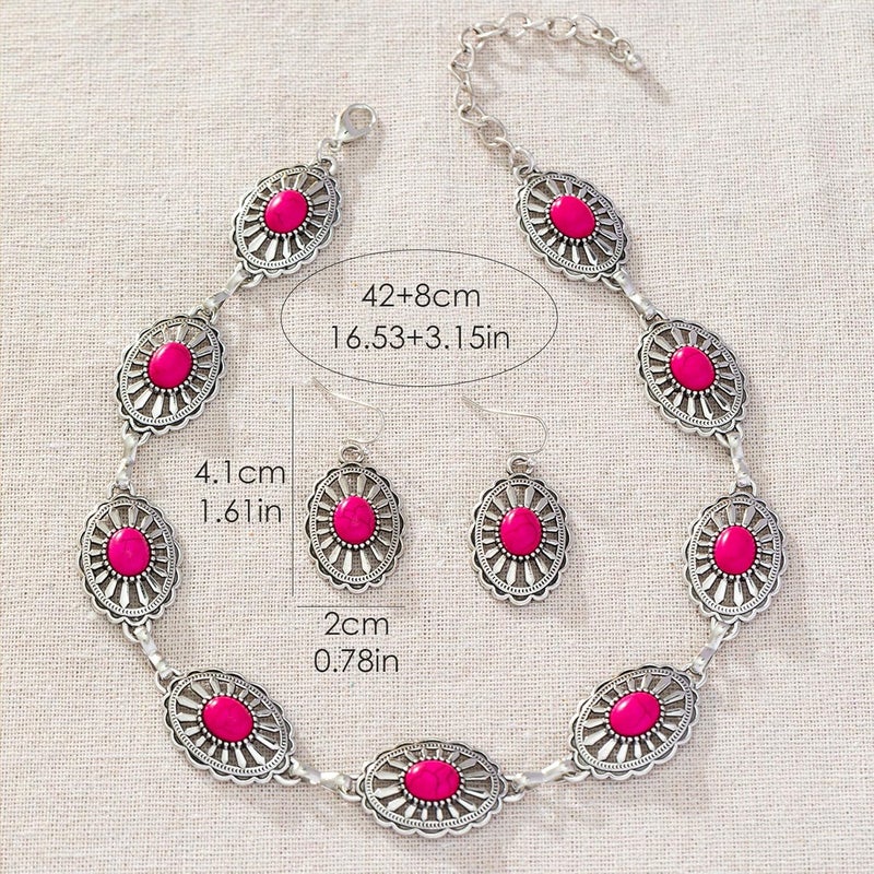 JMScape 4 PCS Western Turquoise Jewelry for Women Boho Vintage Navajo Pearl Necklace Earring Bracelet Ring Set Country Cowgirl Accessories for Gift - Image 5